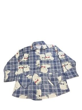 Vintage Quilted Blue Plaid/Puppy Print Button-Up Jacket Heart Shaped Pockets OS